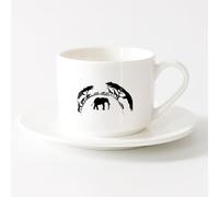 LAYEHDF Coffee Cups with Handle African Natural Wild Animals Elephant （6oz/175ml） Stylish & Durable - Microwave & Dishwasher Safe，Sets Tea Cup with Saucers (White)