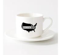 LAYEHDF Coffee Cups with Handle America USA Continent Map Words Caption （6oz/175ml） Cappuccino, Latte Macchiato, Tea, Espresso，Sets Tea Cup with Saucers (White)