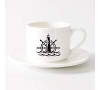 LAYEHDF Coffee Cups with Handle Lighthouse Ship's Wheel Nautical Sailor （6oz/175ml） Office, Home, Café, Dishwasher & Microwave Safe，Sets Tea Cup with Saucers (White)