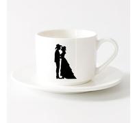 LAYEHDF Coffee Cups with Handle Lovers Silhouette Western Movie Hats （6oz/175ml） Ceramic Coffee Mug for Cappuccino Tea, Milk,，Sets Tea Cup with Saucers (White)