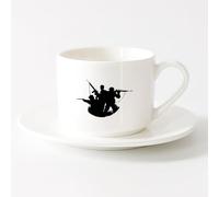 LAYEHDF Coffee Cups with Handle Soldiers Silhouette Military ating War （6oz/175ml） Ceramic Coffee Mug for Cappuccino Tea, Milk,，Sets Tea Cup with Saucers (White)