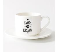 LAYEHDF Coffee & Hot Drinks Inspirational Phrase Words Dare to dreamg （6oz/175ml） Ceramic Coffee Mug for Cappuccino Tea, Milk,，Sets Tea Cup with Saucers (White)