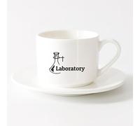 LAYEHDF Coffee & Hot Drinks Laboratory Word Lettering Lab Science Class School （6oz/175ml） and Microwave-Safe，Sets Tea Cup with Saucers (White)