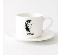 LAYEHDF Coffee Milk Tea Ceramic Mugs Abstract African Lion Head King Tribal （6oz/175ml） and Mulled Drinks, Espresso，Sets Tea Cup with Saucers (White)