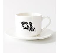 LAYEHDF Coffee Milk Tea Ceramic Mugs America Patriot USA Flag Bald Eagle Head （6oz/175ml） Ceramic Coffee Mugs for Home or Work，Sets Tea Cup with Saucers (White)