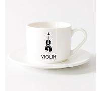 LAYEHDF Coffee Milk Tea Ceramic Mugs Music Violin Musical Instrument （6oz/175ml） Stylish & Durable - Microwave & Dishwasher Safe，Sets Tea Cup with Saucers (White)