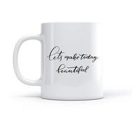 LAYEHDF Coffee Milk Tea Ceramic Mugs Quote Phrase Let's Make Today Beautiful （11oz/320ml） for Espresso, Tea- Set