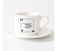 LAYEHDF Coffee Mug, Motivational Quote Communication Works teamworkg （6oz/175ml） Cappuccino, Latte Macchiato, Tea, Espresso，Sets Tea Cup with Saucers (White)