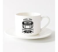 LAYEHDF Coffee Mug Phrase Feel The Rhythm Play Hard Music Drum （6oz/175ml） Humorous Gift for Coffee Lovers, Work Besties, Coworkers & Friends，Sets Tea Cup with Saucers (White)