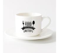 LAYEHDF Coffee Mug Phrase Obviously That Food Makes Everything Better （6oz/175ml） Stylish & Durable - Microwave & Dishwasher Safe，Sets Tea Cup with Saucers (White)