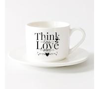 LAYEHDF Coffee Mug, Think Less Love More Positive Words Inspiring Phrase （6oz/175ml） Stylish & Durable - Microwave & Dishwasher Safe，Sets Tea Cup with Saucers (White)