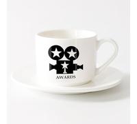 LAYEHDF Coffee Mug with Handle - Classic Ceramic Movie Star Film Award （6oz/175ml） Office, Home, Café, Dishwasher & Microwave Safe，Sets Tea Cup with Saucers (White)