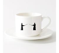 LAYEHDF Coffee Mug with Handle - Classic Ceramic Samurai Warriors Japan Asian （6oz/175ml） for Espresso, Tea- Set，Sets Tea Cup with Saucers (White)