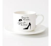 LAYEHDF Coffee Mug with Handle - Classic Ceramic Woman Lips Shoe Rules Quote （6oz/175ml） for Hot Beverages, Latte, Cappuccino，Sets Tea Cup with Saucers (White)
