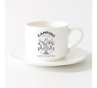 LAYEHDF Cool Mugs and Cups Camping Healing Back to Natural Camp Tent Night （6oz/175ml） for Tea, Hot Chocolate，Sets Tea Cup with Saucers (White)
