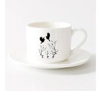 LAYEHDF Cool Tea and Coffee Mug Birds and Branches Flying Leaves （6oz/175ml） Coffee, Tea, Latte, Milk, Cocoa, Juice and Other Hot Drinks，Sets Tea Cup with Saucers (White)