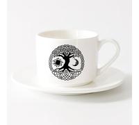 LAYEHDF Cool Tea and Coffee Mug Celtic Circle Tree Branch Roots Sun Moon （6oz/175ml） Stylish & Durable - Microwave & Dishwasher Safe，Sets Tea Cup with Saucers (White)