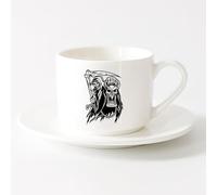 LAYEHDF Cool Tea and Coffee Mug Horseman with Scythe Dead Skull Horror （6oz/175ml） Great for Home, Office, Cafes, Gift Ideas，Sets Tea Cup with Saucers (White)