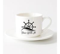 LAYEHDF Cool Tea and Coffee Mug Inscription Wheel Helm Ocean Sea Style （6oz/175ml） Dishwasher Microwave Safe,for Office and Home ，Sets Tea Cup with Saucers (White)