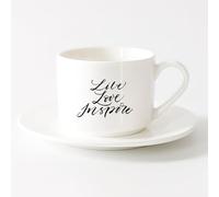 LAYEHDF Cool Tea and Coffee Mug Lettering Words Live Love Inspire Home （6oz/175ml） Dishwasher Microwave Safe,for Office and Home ，Sets Tea Cup with Saucers (White)