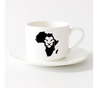 LAYEHDF Cups with Comfortable Handle Abstract Lion King African Continent Map （6oz/175ml） fine China (Ceramic)，Sets Tea Cup with Saucers (White)