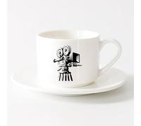 LAYEHDF Cups with Comfortable Handle Cinematography Camera Filming Movie （6oz/175ml） Ceramic Coffee Mug for Cappuccino Tea, Milk,，Sets Tea Cup with Saucers (White)