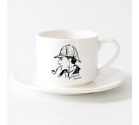 LAYEHDF Cups with Comfortable Handle Detective Sherlock Holmes Baker Street （6oz/175ml） and Mulled Drinks, Espresso，Sets Tea Cup with Saucers (White)