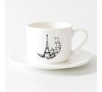 LAYEHDF Cups with Comfortable Handle Great Paris City French Eiffel Tower （6oz/175ml） Office, Home, Café, Dishwasher & Microwave Safe，Sets Tea Cup with Saucers (White)