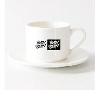 LAYEHDF Cups with Comfortable Handle No Pain No Gain Motivational Quote Words （6oz/175ml） for Hot Beverages, Latte, Cappuccino，Sets Tea Cup with Saucers (White)