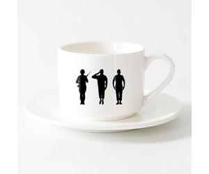 LAYEHDF Cups with Comfortable Handle Patriotic Soldiers Silhouette Military （6oz/175ml） for Coffee Oatmeal Tea Easy to Clean，Sets Tea Cup with Saucers (White)