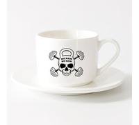 LAYEHDF Cups with Comfortable Handle Skeleton Gangster Skull Masked Bandit （6oz/175ml） for Espresso, Tea- Set，Sets Tea Cup with Saucers (White)