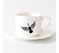 LAYEHDF Cups with Comfortable Handle Winged Violin Musical Instrument Store （6oz/175ml） Ceramic Coffee Mugs for Home or Work，Sets Tea Cup with Saucers (White)