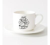 LAYEHDF Durable Mugs Bike Bicycle Quote Words Never Stop Exploring Home （6oz/175ml） Stylish & Durable - Microwave & Dishwasher Safe，Sets Tea Cup with Saucers (White)