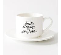 LAYEHDF Durable Mugs Lettering Inspirational Inspire Phrase Have Courage （6oz/175ml） Dishwasher Microwave Safe,for Office and Home ，Sets Tea Cup with Saucers (White)