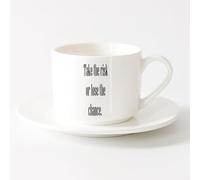 LAYEHDF Durable Mugs Motivation Quote Words Inspiring Take The Risk Or Lose The Chance （6oz/175ml） for Office, Home，Sets Tea Cup with Saucers (White)