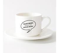 LAYEHDF Durable Mugs Office Phrase Team Work Makes Dream worksg （6oz/175ml） Coffee, Tea, Latte, Milk, Cocoa, Juice and Other Hot Drinks，Sets Tea Cup with Saucers (White)
