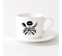 LAYEHDF Home and Office Mugs Chief Motto My Kitchen My Rules （6oz/175ml） Coffee, Tea, Latte, Milk, Cocoa, Juice and Other Hot Drinks，Sets Tea Cup with Saucers (White)