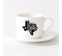 LAYEHDF Hot Chocolate Cups Abstract Map Texas with Inscription The Lone Star State （6oz/175ml） and Microwave-Safe，Sets Tea Cup with Saucers (White)