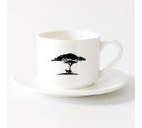 LAYEHDF Hot Chocolate Cups African Tree Silhouette Natural Savannah Wild Cat （6oz/175ml） Gift for Men or Women，Sets Tea Cup with Saucers (White)