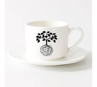 LAYEHDF Large Mugs for Hot Drinks Abstract Creative Idea Brain Tree Roots （6oz/175ml） for Tea Coffee Hot Brew，Sets Tea Cup with Saucers (White)