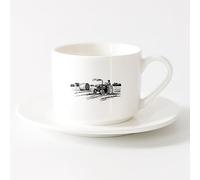 LAYEHDF Large Mugs for Hot Drinks Agricultural Work Tractor Crops Farmer （6oz/175ml） Dishwasher Microwave Safe,for Office and Home ，Sets Tea Cup with Saucers (White)