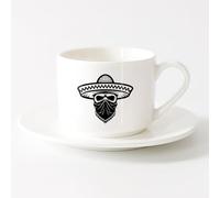 LAYEHDF Large Mugs for Hot Drinks Bandit Skull Mexican Hat Sombrero （6oz/175ml） Coffee, Tea, Latte, Milk, Cocoa, Juice and Other Hot Drinks，Sets Tea Cup with Saucers (White)