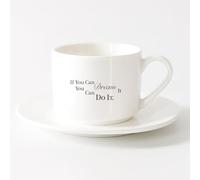 LAYEHDF Large Mugs for Hot Drinks Dream Dreaming Inspirational Quote Words （6oz/175ml） Great Gift for Lovers ，Sets Tea Cup with Saucers (White)