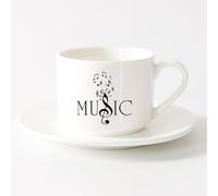 LAYEHDF Large Mugs for Hot Drinks Music Key Musical Notes Listening Melody （6oz/175ml） for Hot Beverages, Latte, Cappuccino，Sets Tea Cup with Saucers (White)