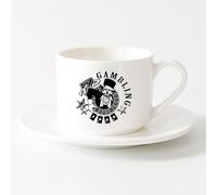 LAYEHDF Mug - Ceramic Casino las Vegas Gambling Poker Skull Cards （6oz/175ml） Coffee, Tea, Latte, Milk, Cocoa, Juice and Other Hot Drinks，Sets Tea Cup with Saucers (White)