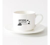 LAYEHDF Mug - Ceramic Genius Talent Words Quotes Motivation Inspiration Science （6oz/175ml） for Home and Office，Sets Tea Cup with Saucers (White)