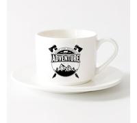 LAYEHDF Mug - Ceramic Phrase Never Stop Exploring Adventure Mountains （6oz/175ml） Dishwasher Microwave Safe,for Office and Home ，Sets Tea Cup with Saucers (White)
