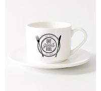 LAYEHDF Mug, Coffee/Tea Cup Bon Appetite Eat Good Feel Dining Kitchen （6oz/175ml） Stylish & Durable - Microwave & Dishwasher Safe，Sets Tea Cup with Saucers (White)