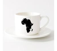 LAYEHDF Novelty Ceramic Cup African Continent Map Animals Giraffe Lion Camel （6oz/175ml） for Hot Beverages, Latte, Cappuccino，Sets Tea Cup with Saucers (White)