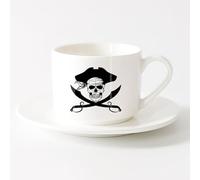 LAYEHDF Novelty Ceramic Cup Auto Workshop Car Dealership Skeleton Skull Garage （6oz/175ml） Nice Xmas Gift，Sets Tea Cup with Saucers (White)